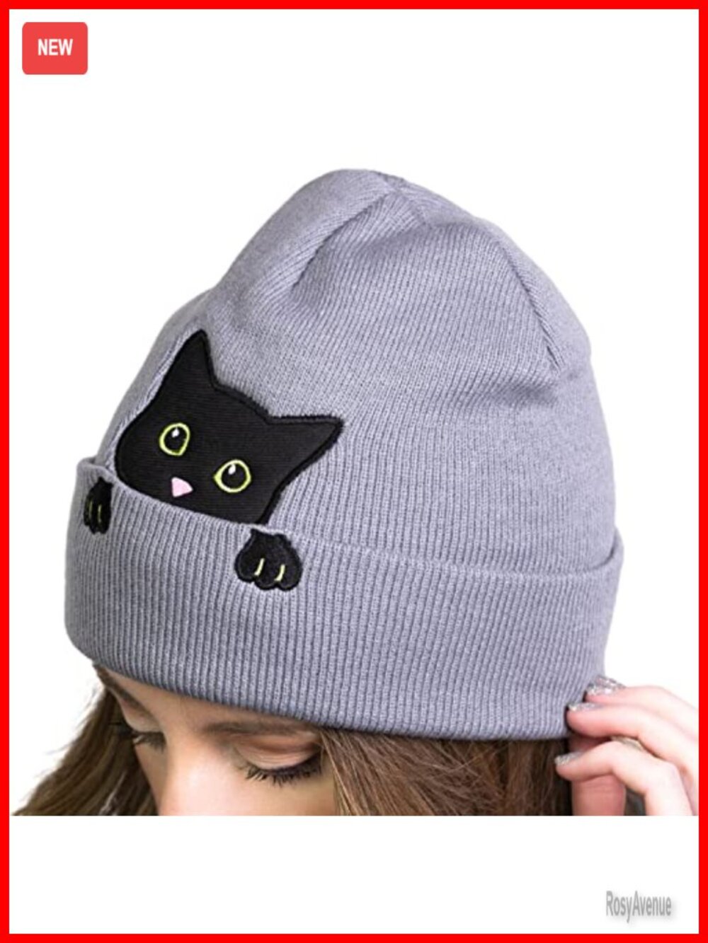 Cute Cat Ear Beanie Winter Hat for Women, Gift for Cat Lovers